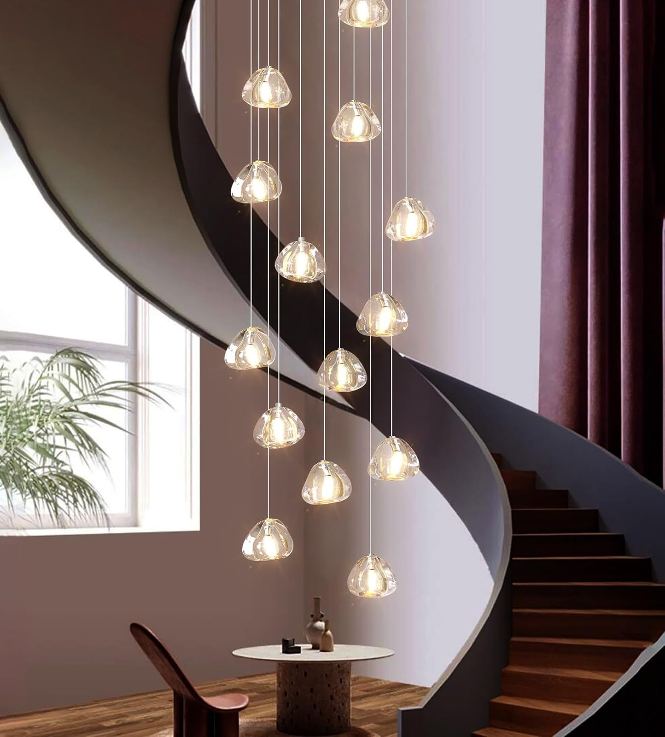 14 Lights Chandeliers Modern LED Crystal Ceiling Light Flush Mount Sloped High Ceiling Light Staircase Luxury Pendant Light Living Room Entryway Foyer Chandelier 138"