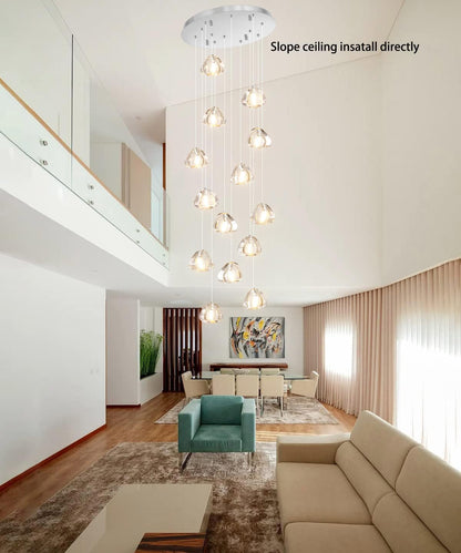 14 Lights Chandeliers Modern LED Crystal Ceiling Light Flush Mount Sloped High Ceiling Light Staircase Luxury Pendant Light Living Room Entryway Foyer Chandelier 138"