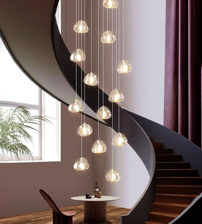 14 Lights Chandeliers Modern LED Crystal Ceiling Light Flush Mount Sloped High Ceiling Light Staircase Luxury Pendant Light Living Room Entryway Foyer Chandelier 138"